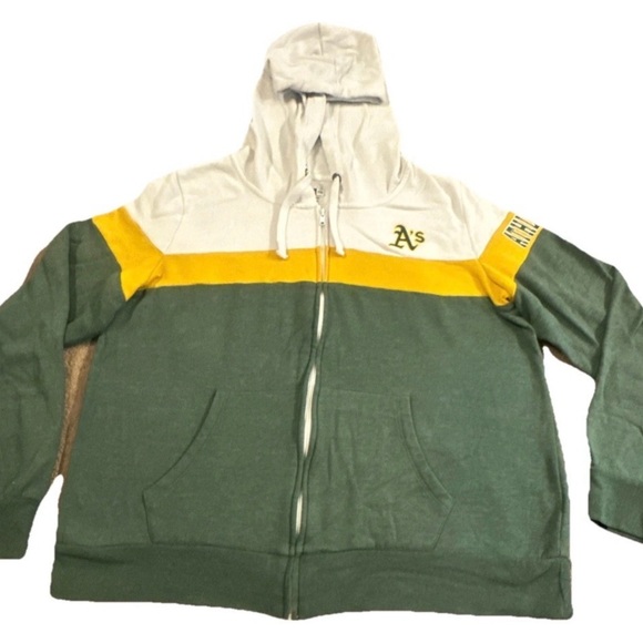 New Era Tops - Women's New Era Las Vegas Oakland Athletics Colorblock Terry Full-Zip Hoodie 2XL